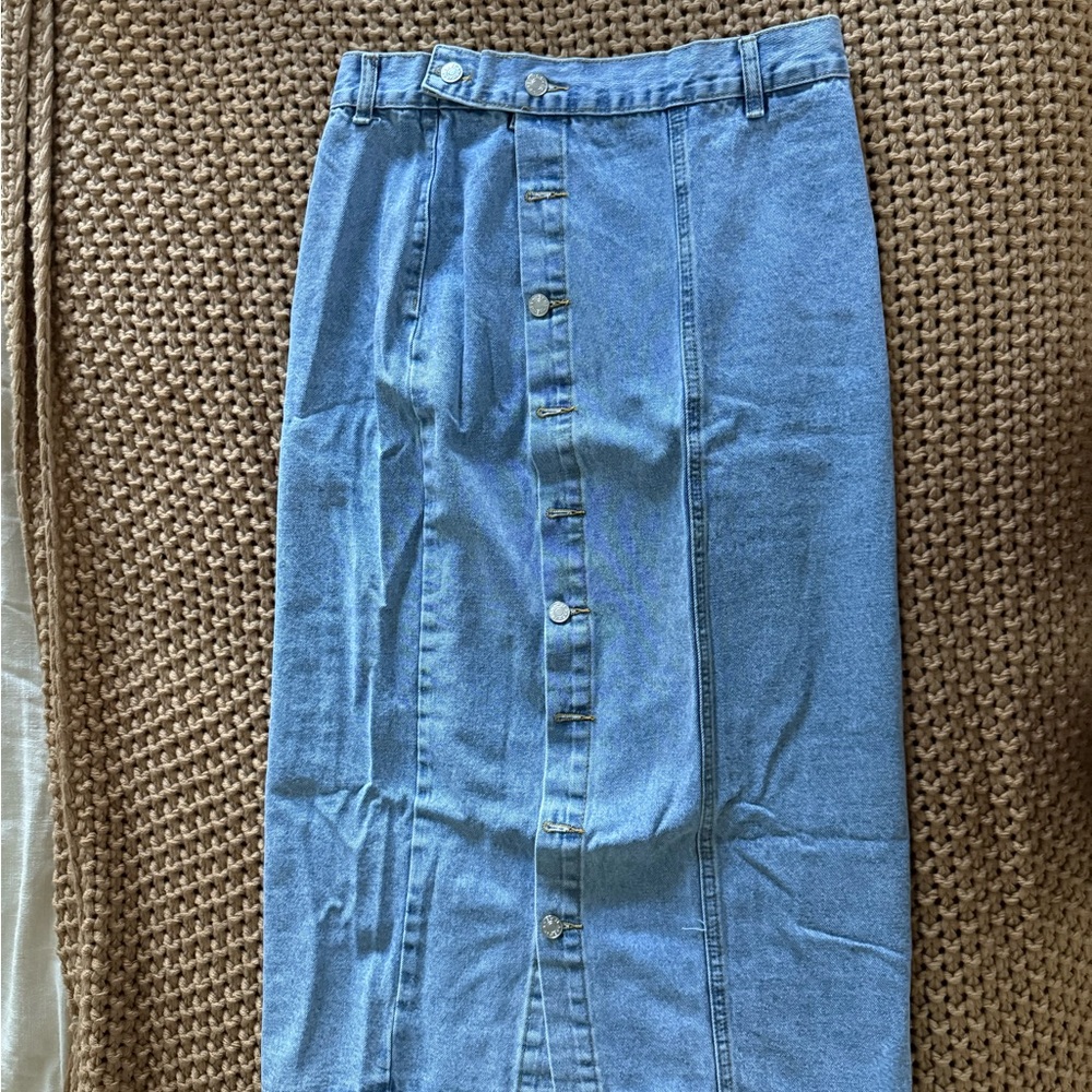 Denim Button-Front Maxi Skirt